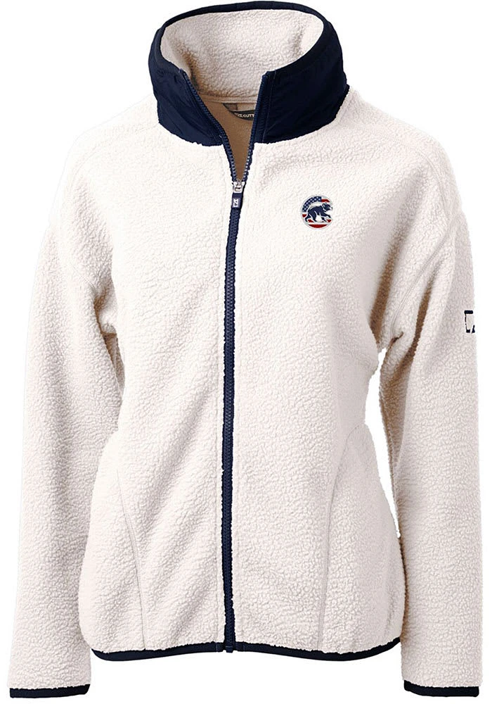 Cutter and Buck Chicago Cubs Womens Grey Americana Cascade Sherpa Long Sleeve Full Zip Jacket