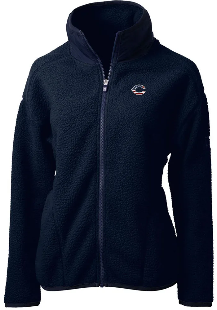 Cutter and Buck Cincinnati Reds Womens Navy Blue Americana Cascade Sherpa Long Sleeve Full Zip J..