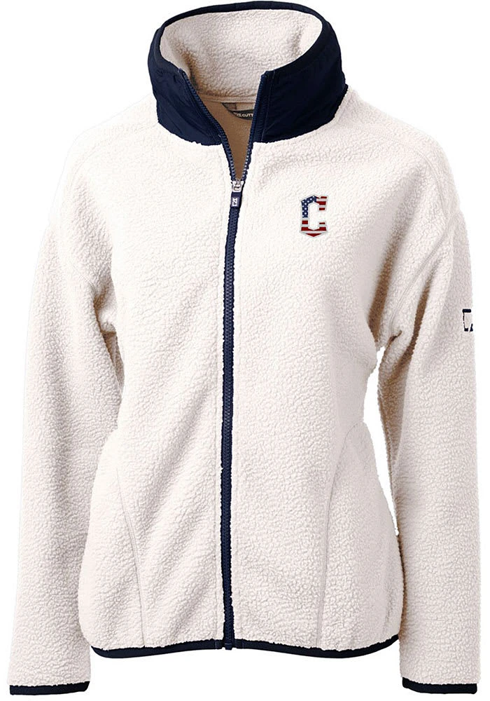 Cutter and Buck Cleveland Guardians Womens Grey Americana Cascade Sherpa Long Sleeve Full Zip Ja..
