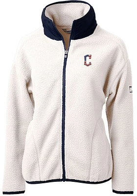 Cutter and Buck Cleveland Guardians Womens Grey Americana Cascade Sherpa Long Sleeve Full Zip Ja..