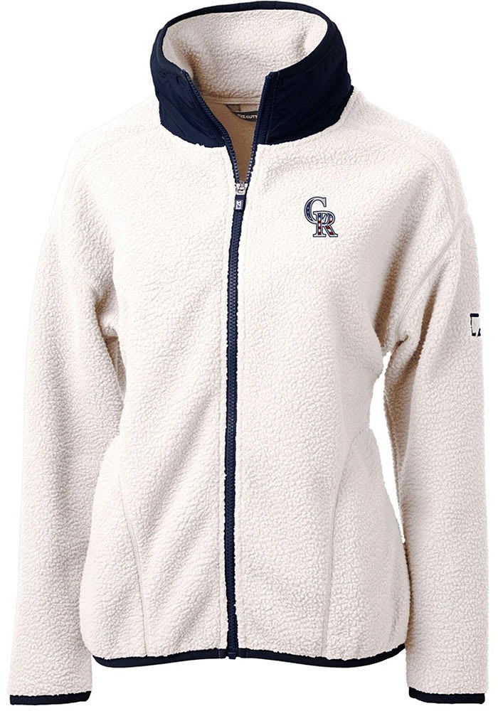 Cutter and Buck Colorado Rockies Womens Grey Americana Cascade Sherpa Long Sleeve Full Zip Jacke..