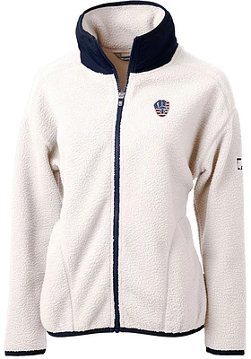 Cutter and Buck Milwaukee Brewers Womens Grey Americana Cascade Sherpa Long Sleeve Full Zip Jack..
