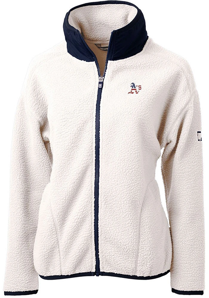 Cutter and Buck Oakland Athletics Womens Grey Americana Cascade Sherpa Long Sleeve Full Zip Jack..