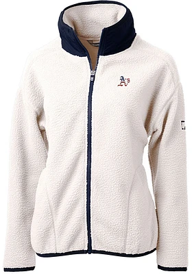 Cutter and Buck Oakland Athletics Womens Grey Americana Cascade Sherpa Long Sleeve Full Zip Jack..