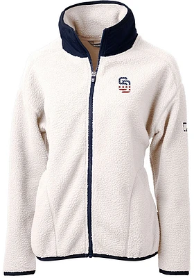 Cutter and Buck San Diego Padres Womens Grey Americana Cascade Sherpa Long Sleeve Full Zip Jacke..