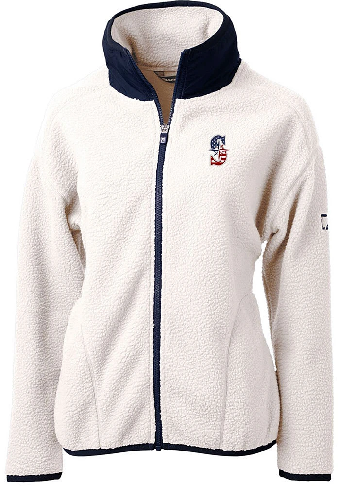 Cutter and Buck Seattle Mariners Womens Grey Americana Cascade Sherpa Long Sleeve Full Zip Jacke..