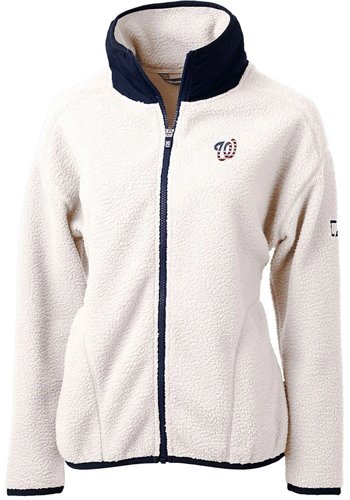 Cutter and Buck Washington Nationals Womens Grey Americana Cascade Sherpa Long Sleeve Full Zip J..