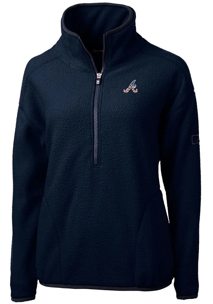 Cutter and Buck Atlanta Braves Womens Navy Blue Americana Cascade Sherpa Qtr Zip