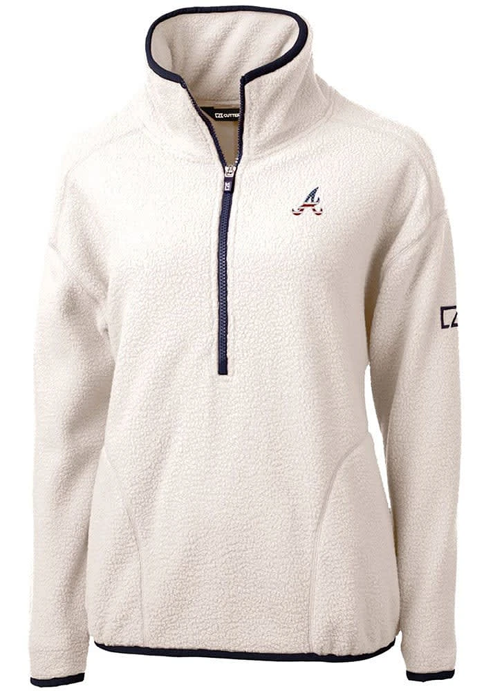 Cutter and Buck Atlanta Braves Womens Grey Americana Cascade Sherpa Qtr Zip