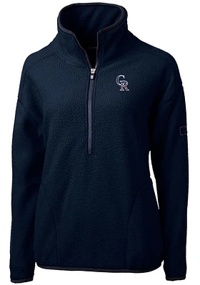 Cutter and Buck Colorado Rockies Womens Navy Blue Americana Cascade Sherpa Qtr Zip