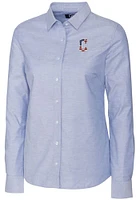 Cutter and Buck Cleveland Guardians Womens Stretch Oxford Long Sleeve Light Blue Dress Shirt