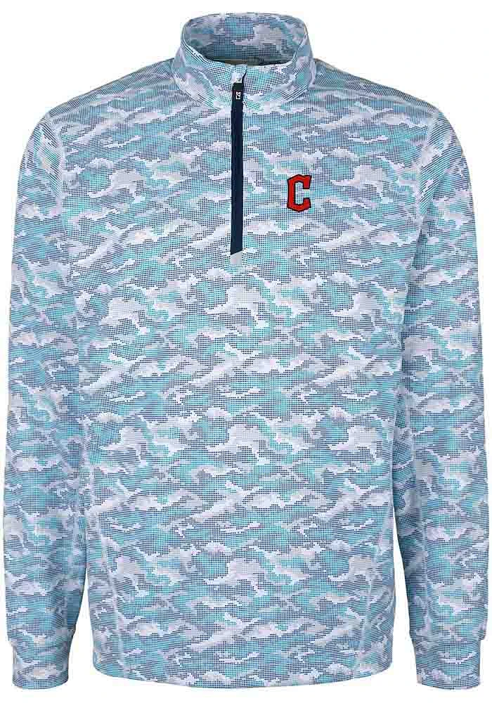 Cutter and Buck Cleveland Guardians Mens Blue Traverse Camo C Logo Long Sleeve Qtr Zip Pullover