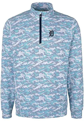 Cutter and Buck Detroit Tigers Mens Blue Traverse Camo Print Stretch Long Sleeve Qtr Zip Pullove..