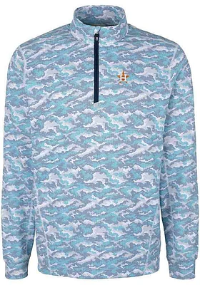 Cutter and Buck Houston Astros Mens Blue Traverse Camo Print Stretch Long Sleeve Qtr Zip Pullover