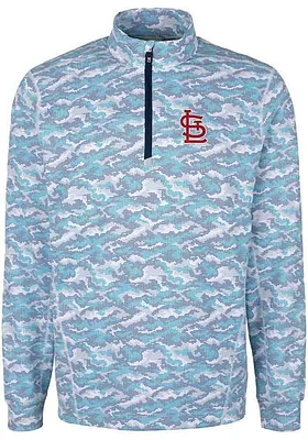 Cutter and Buck St Louis Cardinals Mens Blue Traverse Camo Print Stretch Long Sleeve Qtr Zip Pullo..