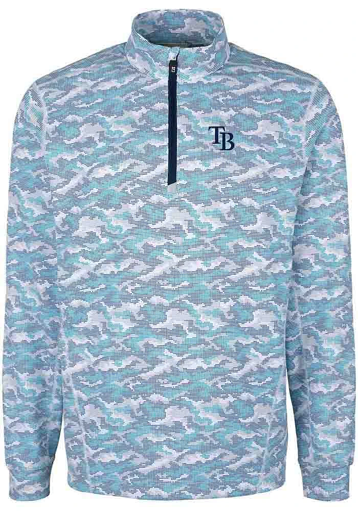 Cutter and Buck Tampa Bay Rays Mens Blue Traverse Camo Print Stretch Long Sleeve Qtr Zip Pullover
