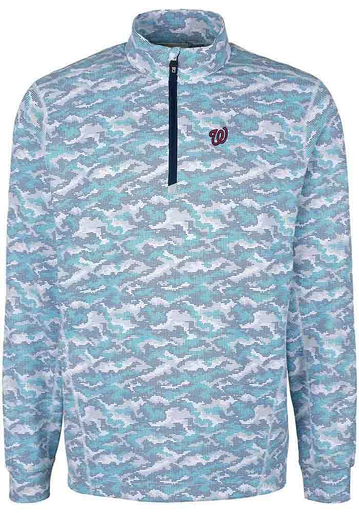 Cutter and Buck Washington Nationals Mens Blue Traverse Camo Print Stretch Long Sleeve Qtr Zip Pul..