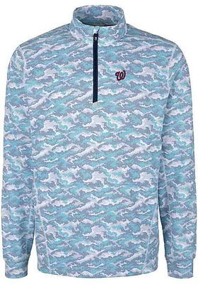 Cutter and Buck Washington Nationals Mens Blue Traverse Camo Print Stretch Long Sleeve Qtr Zip Pul..