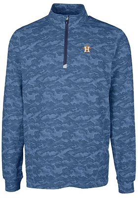 Cutter and Buck Houston Astros Mens Navy Blue Traverse Camo Print Stretch Long Sleeve Qtr Zip Pull..