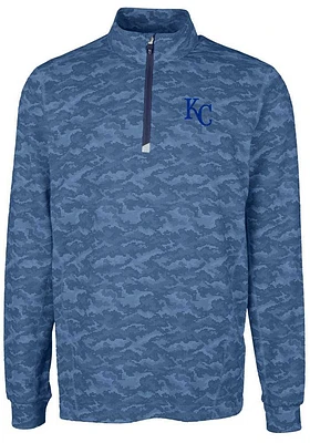 Cutter and Buck Kansas City Royals Mens Navy Blue Traverse Camo Print Stretch Long Sleeve Qtr Zi..