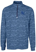 Cutter and Buck Kansas City Royals Mens Navy Blue Traverse Camo Print Stretch Long Sleeve Qtr Zi..
