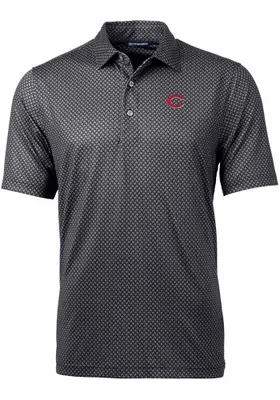 Cutter and Buck Cincinnati Reds Mens Black Pike Banner Print Short Sleeve Polo