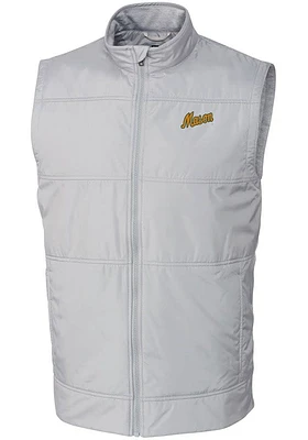Cutter and Buck George Mason University Mens Grey Stealth Hybrid Quilted Vest Big Tall