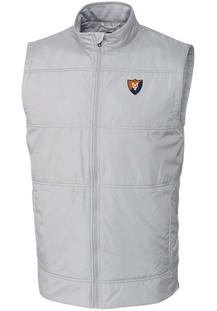 Grey Illinois Fighting Illini Cutter and Buck Big Tall Stealth Hybrid Quilted Vest Mens