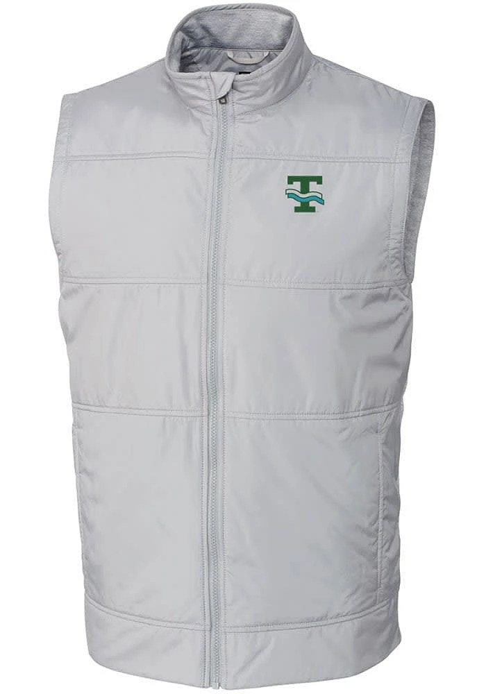 Cutter and Buck Tulane Green Wave Mens Grey Stealth Hybrid Quilted Vest Big Tall
