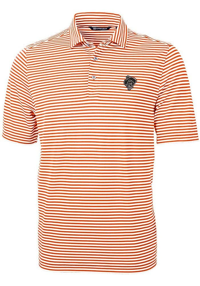Cutter and Buck Oklahoma State Cowboys Mens Virtue Eco Pique Stripe Short Sleeve Polo