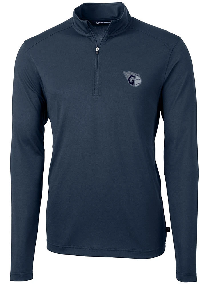Cutter and Buck Cleveland Guardians Mens Navy Blue Virtue Pique QZIP Long Sleeve Qtr Zip Pullover