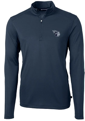 Cutter and Buck Cleveland Guardians Mens Navy Blue Virtue Pique QZIP Long Sleeve Qtr Zip Pullover