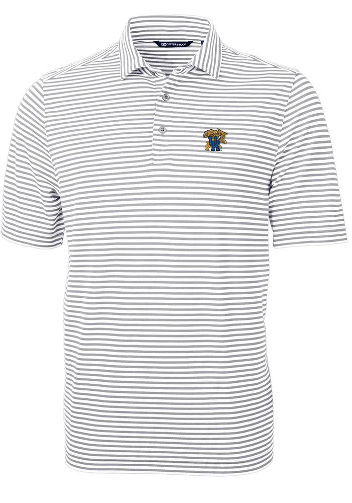 Cutter and Buck Kentucky Wildcats Mens Grey Virtue Stripe Short Sleeve Polo