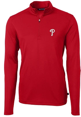 Cutter and Buck Philadelphia Phillies Mens Red Virtue Long Sleeve Qtr Zip Pullover