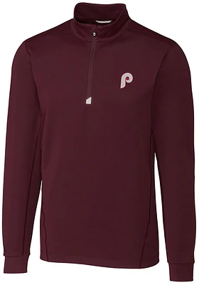 Cutter and Buck Philadelphia Phillies Mens Maroon Traverse Long Sleeve Qtr Zip Pullover