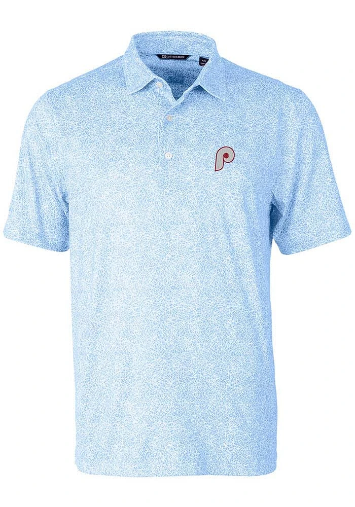 Cutter and Buck Philadelphia Phillies Mens Light Blue Pike Constellation Print Short Sleeve Polo