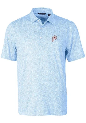 Cutter and Buck Philadelphia Phillies Mens Light Blue Pike Constellation Print Short Sleeve Polo