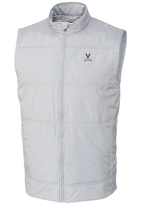 Cutter and Buck Virginia Cavaliers Mens White Stealth Hybrid Quilted Windbreaker Vest Big Ta..