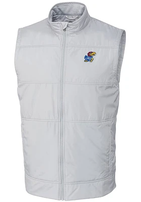 Cutter and Buck Kansas Jayhawks Big Tall White Stealth Hybrid Quilted Windbreaker Vest Mens Ve..