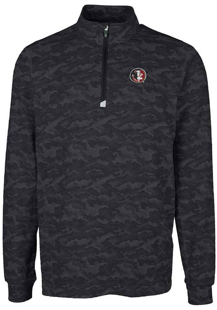 Cutter and Buck Florida State Seminoles Mens Black Traverse Camo Print Big Tall Qtr Zip