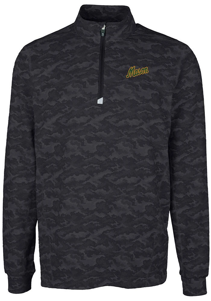 Cutter and Buck George Mason University Mens Black Traverse Camo Print Big Tall Qtr Zip