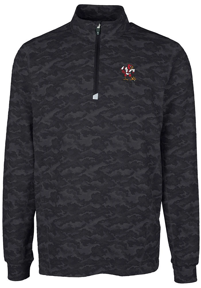 Cutter and Buck Louisville Cardinals Mens Black Traverse Camo Print Big Tall Qtr Zip