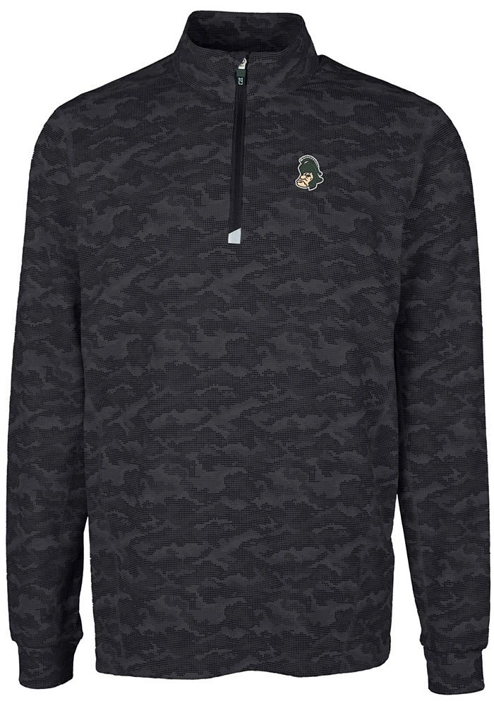 Cutter and Buck Michigan State Spartans Mens Black Traverse Camo Print Big Tall Qtr Zip