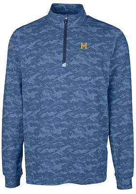 Cutter and Buck Michigan Wolverines Mens Blue Traverse Camo Print Big Tall Qtr Zip