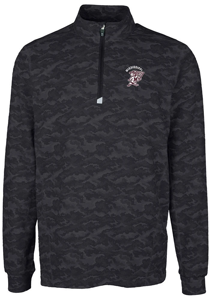 Cutter and Buck Mississippi State Bulldogs Mens Black Traverse Camo Print Big Tall Qtr Zip