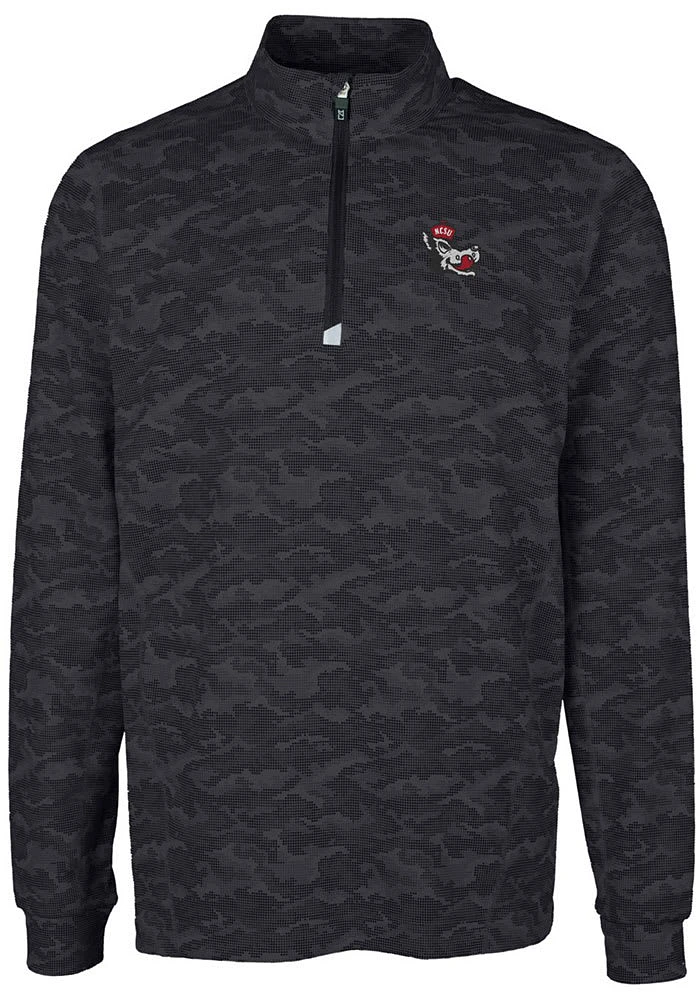 Cutter and Buck NC State Wolfpack Mens Black Traverse Camo Print Big Tall Qtr Zip