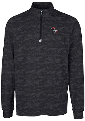 Cutter and Buck NC State Wolfpack Mens Black Traverse Camo Print Big Tall Qtr Zip