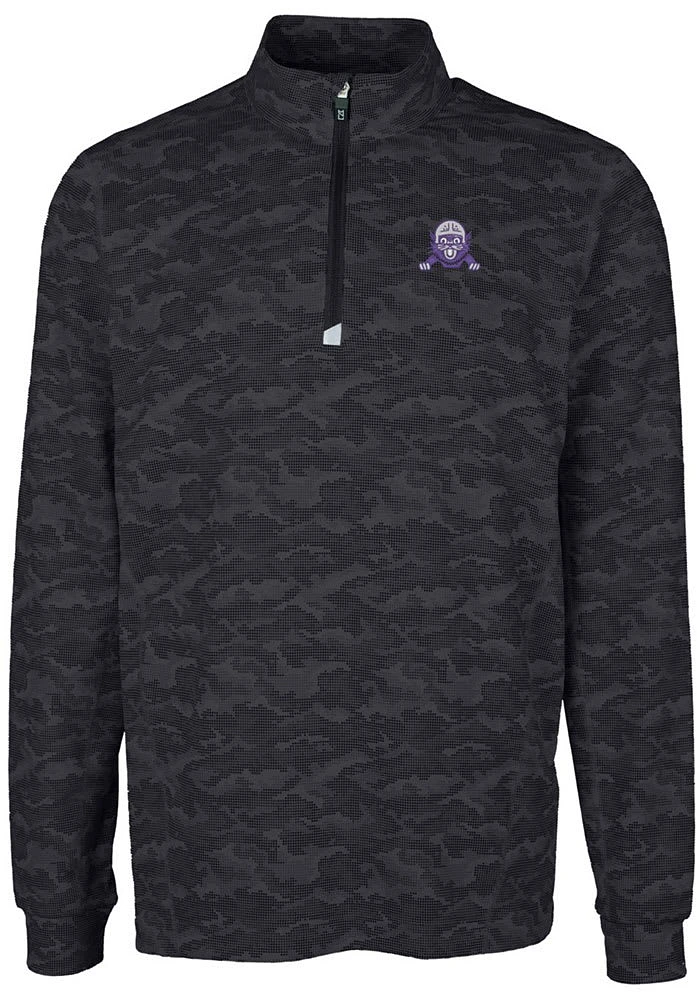 Mens Northwestern Wildcats Black Cutter and Buck Traverse Camo Print Qtr Zip