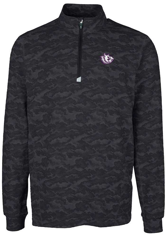 Cutter and Buck TCU Horned Frogs Mens Black Traverse Camo Print Big Tall Qtr Zip