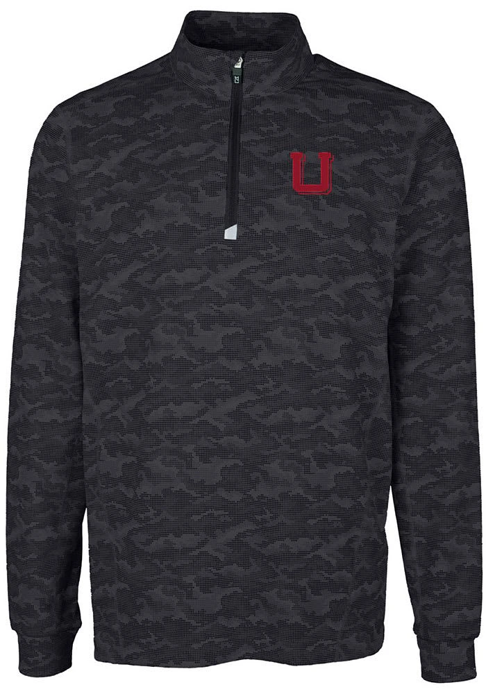 Cutter and Buck Utah Utes Mens Black Traverse Camo Print Big Tall Qtr Zip
